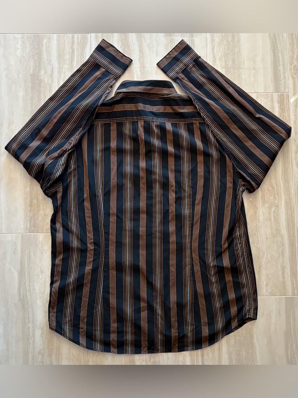 Ted Baker Black and Brown Striped Men’s Cotton Button-Down Shirt - Picture 4 of 5
